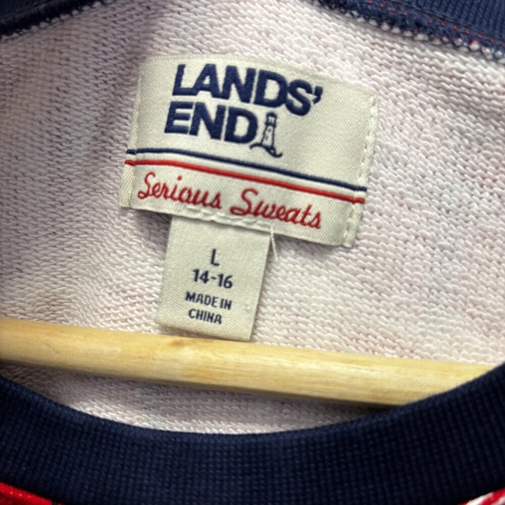 Lands End Serious Sweats Sweatshirt Womens Large Red Green Plaid Holiday Casual - Picture 6 of 14